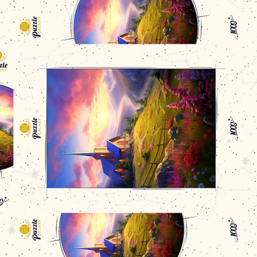 Darstellung des Puzzle Motivs Sunset Chapel with Vibrant Mountain Scenery 1000 Puzzle Schachtel 3D Modell