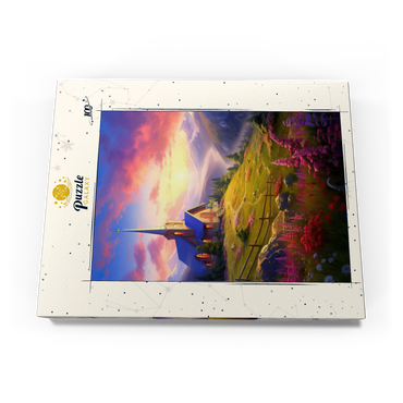 Darstellung des Puzzle Motivs Sunset Chapel with Vibrant Mountain Scenery 100 Puzzle Schachtel Ansicht3