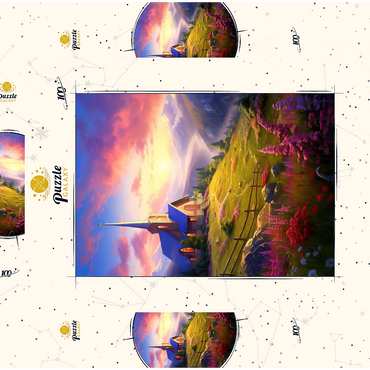 Darstellung des Puzzle Motivs Sunset Chapel with Vibrant Mountain Scenery 100 Puzzle Schachtel 3D Modell