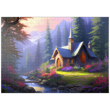Darstellung des Puzzle Motivs puzzleplate Stone Chapel in Tranquil Forest Clearing 1000 Puzzle