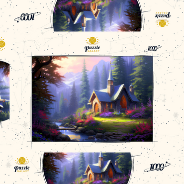 Darstellung des Puzzle Motivs Stone Chapel in Tranquil Forest Clearing 1000 Puzzle Schachtel 3D Modell