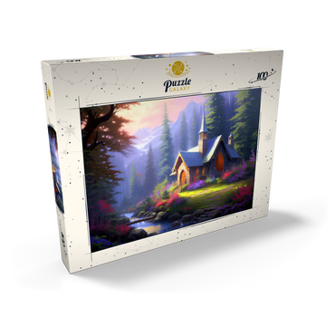 Darstellung des Puzzle Motivs Stone Chapel in Tranquil Forest Clearing 100 Puzzle Schachtel Ansicht2