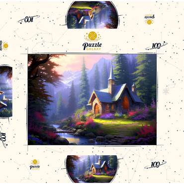 Darstellung des Puzzle Motivs Stone Chapel in Tranquil Forest Clearing 100 Puzzle Schachtel 3D Modell