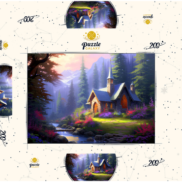 Darstellung des Puzzle Motivs Stone Chapel in Tranquil Forest Clearing 200 Puzzle Schachtel 3D Modell