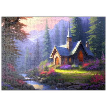 Darstellung des Puzzle Motivs puzzleplate Stone Chapel in Tranquil Forest Clearing 500 Puzzle