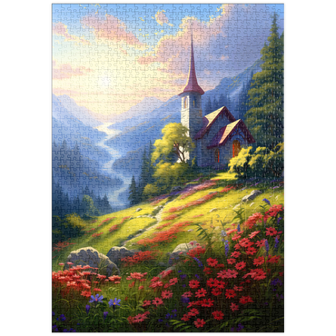 Darstellung des Puzzle Motivs puzzleplate Mountain Chapel with Vibrant Meadow 1000 Puzzle