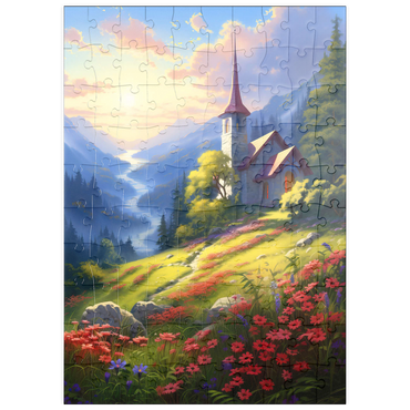 Darstellung des Puzzle Motivs puzzleplate Mountain Chapel with Vibrant Meadow 100 Puzzle