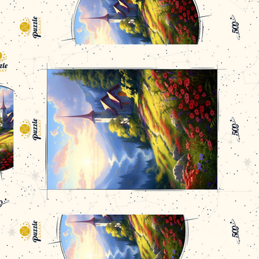 Darstellung des Puzzle Motivs Mountain Chapel with Vibrant Meadow 500 Puzzle Schachtel 3D Modell