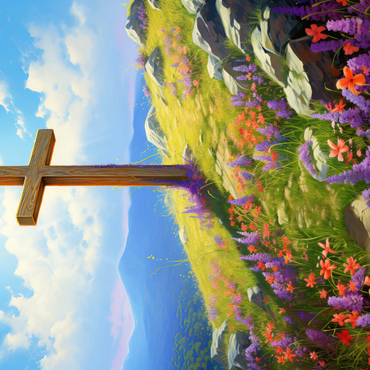 Darstellung des Puzzle Motivs Hilltop Cross with Wildflower Bloom 1000 Puzzle 3D Modell
