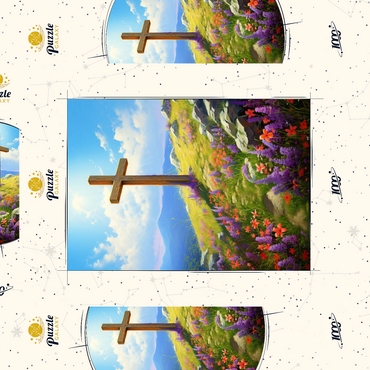 Darstellung des Puzzle Motivs Hilltop Cross with Wildflower Bloom 1000 Puzzle Schachtel 3D Modell