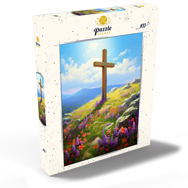 Darstellung des Puzzle Motivs Hilltop Cross with Wildflower Bloom 100 Puzzle Schachtel Ansicht2