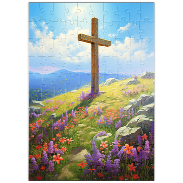 Darstellung des Puzzle Motivs puzzleplate Hilltop Cross with Wildflower Bloom 100 Puzzle