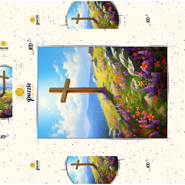 Darstellung des Puzzle Motivs Hilltop Cross with Wildflower Bloom 100 Puzzle Schachtel 3D Modell