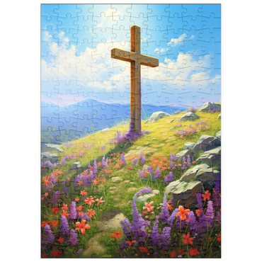 Darstellung des Puzzle Motivs puzzleplate Hilltop Cross with Wildflower Bloom 200 Puzzle