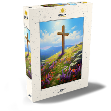 Darstellung des Puzzle Motivs Hilltop Cross with Wildflower Bloom 500 Puzzle Schachtel Ansicht2