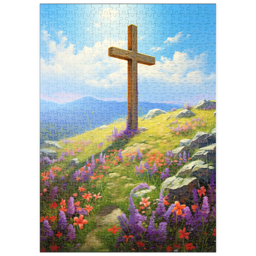 Darstellung des Puzzle Motivs puzzleplate Hilltop Cross with Wildflower Bloom 500 Puzzle