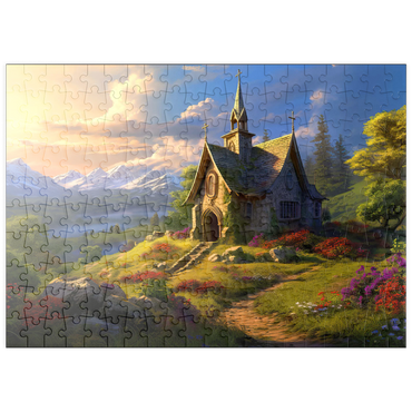 Darstellung des Puzzle Motivs puzzleplate Charming Stone Chapel in Mountain Valley 200 Puzzle