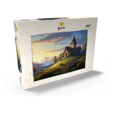Darstellung des Puzzle Motivs Hillside Chapel with Mountain Sunset 1000 Puzzle Schachtel Ansicht2