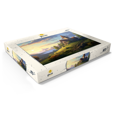 Darstellung des Puzzle Motivs Hillside Chapel with Mountain Sunset 100 Puzzle Schachtel Ansicht1