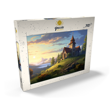 Darstellung des Puzzle Motivs Hillside Chapel with Mountain Sunset 200 Puzzle Schachtel Ansicht2