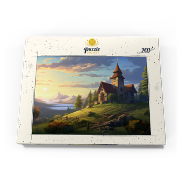 Darstellung des Puzzle Motivs Hillside Chapel with Mountain Sunset 200 Puzzle Schachtel Ansicht3