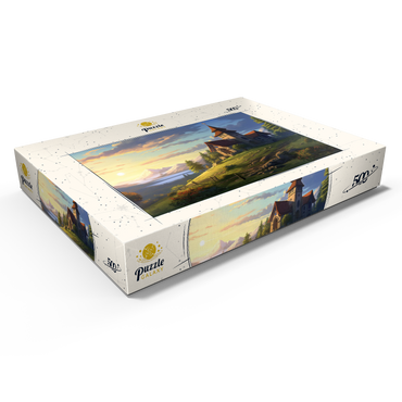 Darstellung des Puzzle Motivs Hillside Chapel with Mountain Sunset 500 Puzzle Schachtel Ansicht1