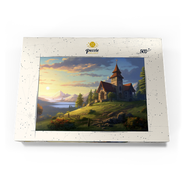 Darstellung des Puzzle Motivs Hillside Chapel with Mountain Sunset 500 Puzzle Schachtel Ansicht3