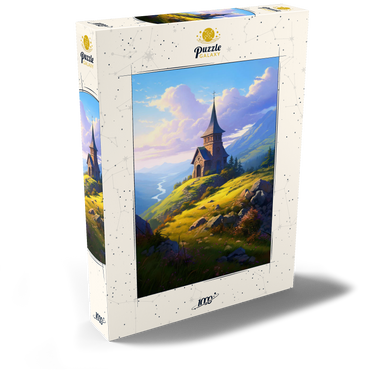Darstellung des Puzzle Motivs Mountain Chapel with Winding River View 1000 Puzzle Schachtel Ansicht2