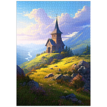 Darstellung des Puzzle Motivs puzzleplate Mountain Chapel with Winding River View 1000 Puzzle