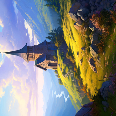 Darstellung des Puzzle Motivs Mountain Chapel with Winding River View 1000 Puzzle 3D Modell