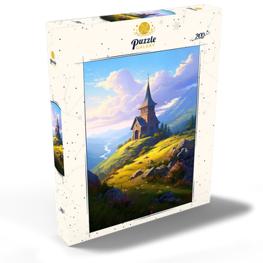 Darstellung des Puzzle Motivs Mountain Chapel with Winding River View 200 Puzzle Schachtel Ansicht2