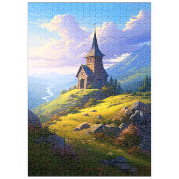 Darstellung des Puzzle Motivs puzzleplate Mountain Chapel with Winding River View 500 Puzzle
