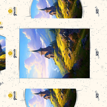 Darstellung des Puzzle Motivs Mountain Chapel with Winding River View 500 Puzzle Schachtel 3D Modell