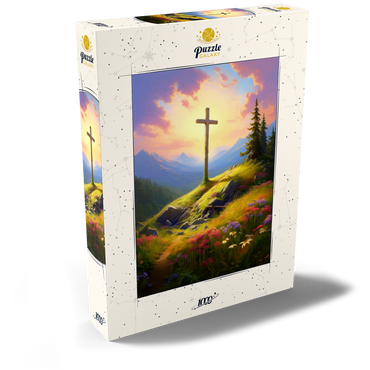 Darstellung des Puzzle Motivs Sunlit Cross on Mountain Meadow 1000 Puzzle Schachtel Ansicht2