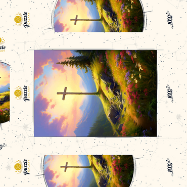Darstellung des Puzzle Motivs Sunlit Cross on Mountain Meadow 1000 Puzzle Schachtel 3D Modell