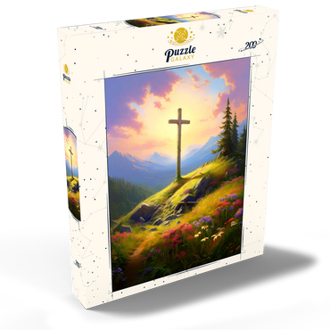 Darstellung des Puzzle Motivs Sunlit Cross on Mountain Meadow 200 Puzzle Schachtel Ansicht2