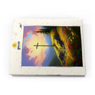 Darstellung des Puzzle Motivs Sunlit Cross on Mountain Meadow 200 Puzzle Schachtel Ansicht3
