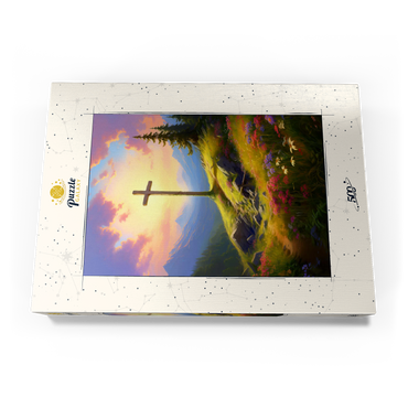 Darstellung des Puzzle Motivs Sunlit Cross on Mountain Meadow 500 Puzzle Schachtel Ansicht3