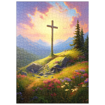 Darstellung des Puzzle Motivs puzzleplate Sunlit Cross on Mountain Meadow 500 Puzzle