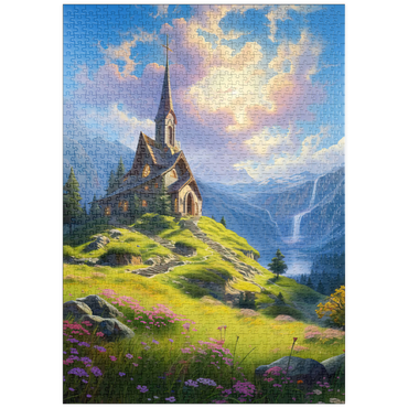 Darstellung des Puzzle Motivs puzzleplate Chapel on a Sunlit Mountain 1000 Puzzle