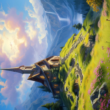 Darstellung des Puzzle Motivs Chapel on a Sunlit Mountain 1000 Puzzle 3D Modell