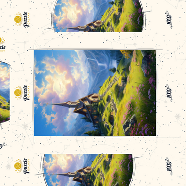 Darstellung des Puzzle Motivs Chapel on a Sunlit Mountain 1000 Puzzle Schachtel 3D Modell