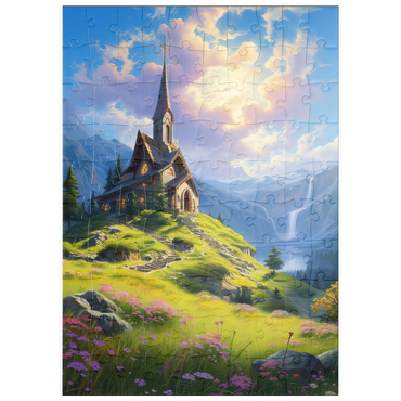 Darstellung des Puzzle Motivs puzzleplate Chapel on a Sunlit Mountain 100 Puzzle