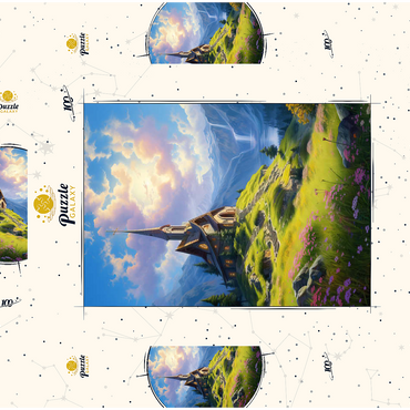 Darstellung des Puzzle Motivs Chapel on a Sunlit Mountain 100 Puzzle Schachtel 3D Modell