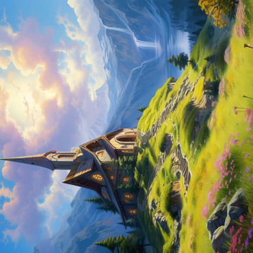 Darstellung des Puzzle Motivs Chapel on a Sunlit Mountain 500 Puzzle 3D Modell