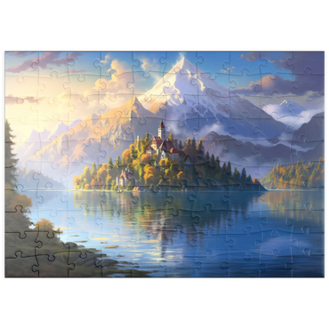 Darstellung des Puzzle Motivs puzzleplate Lake Bled Island and Alpine Peaks 100 Puzzle