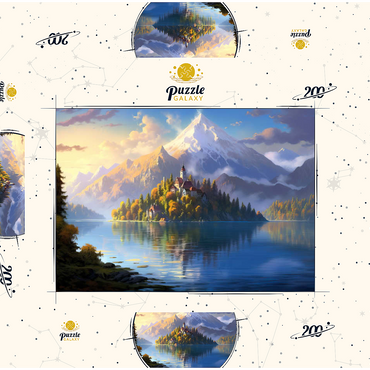 Darstellung des Puzzle Motivs Lake Bled Island and Alpine Peaks 200 Puzzle Schachtel 3D Modell