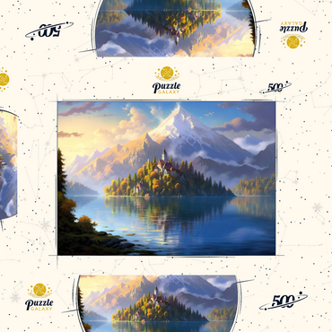 Darstellung des Puzzle Motivs Lake Bled Island and Alpine Peaks 500 Puzzle Schachtel 3D Modell
