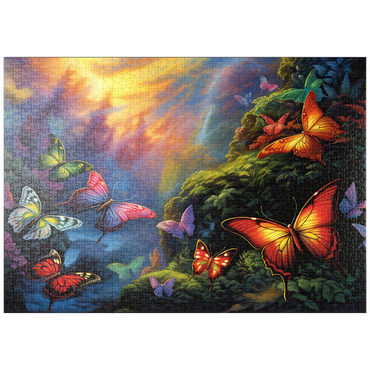 Darstellung des Puzzle Motivs puzzleplate Colorful Butterflies in Enchanted Forest 1000 Puzzle
