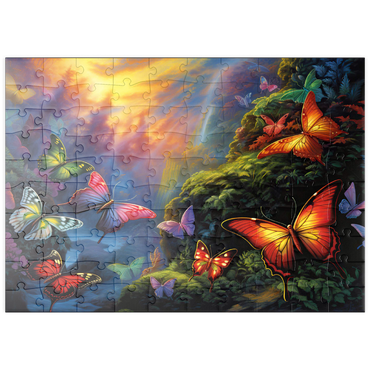 Darstellung des Puzzle Motivs puzzleplate Colorful Butterflies in Enchanted Forest 100 Puzzle